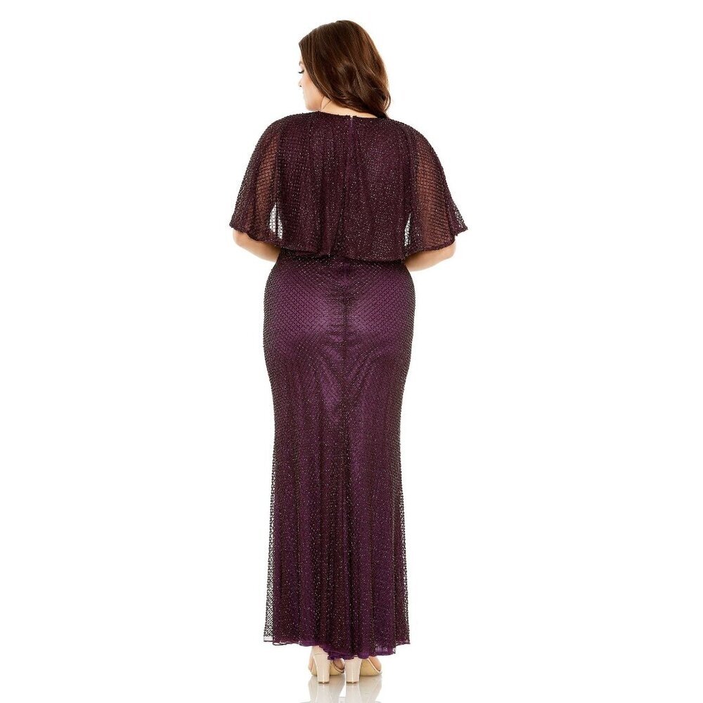 NWT Mac Duggal Sequin Cape Sleeve Gown Amethyst 20W - Picture 4 of 8